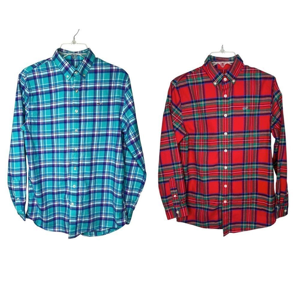 Vineyard Vines Whale Shirt Bundle of 2 Boys L Plaid Flannel Shirts